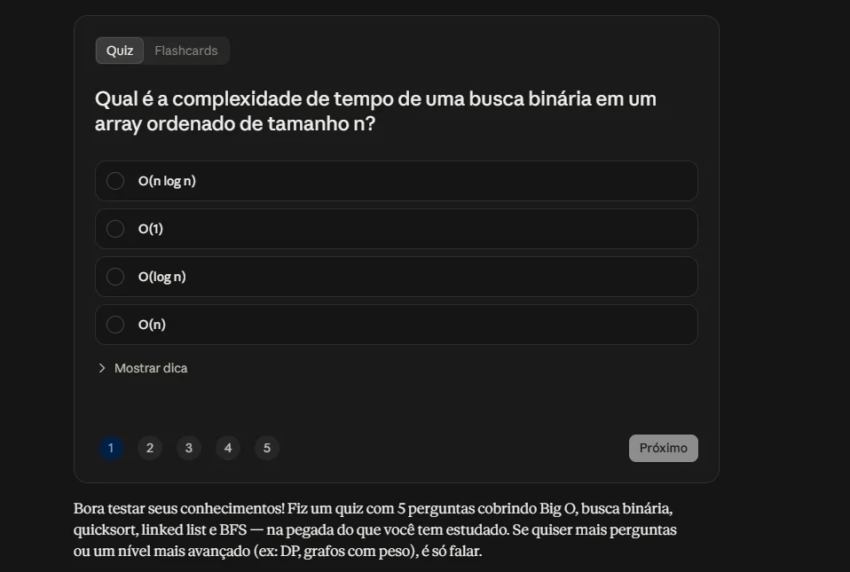 Exemplo de quiz gerado por IA